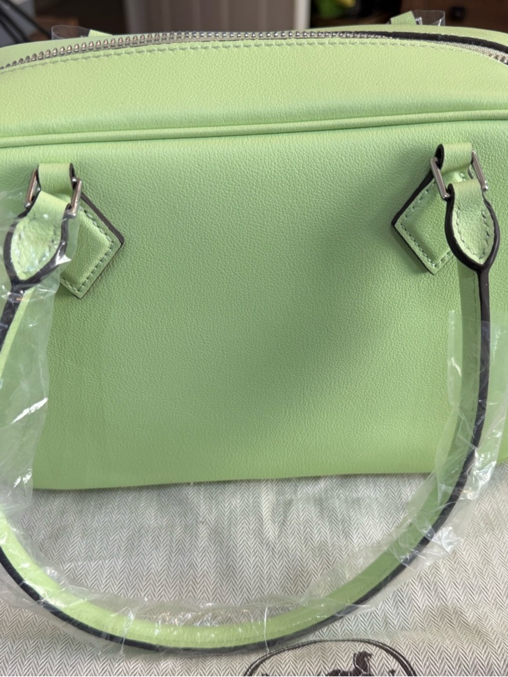 Kiwi Green Leather Zip-Top Plume Women’s H Handbag